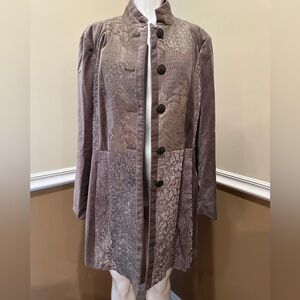 Chico's Lavender Mauve Velvet Patchwork Trench Coat